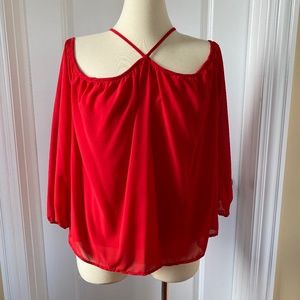Fashion Red Flowy Off the Shoulder Top Size M
